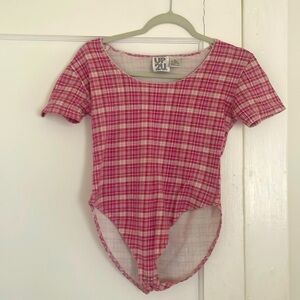 Vintage bodysuit red plaid small
